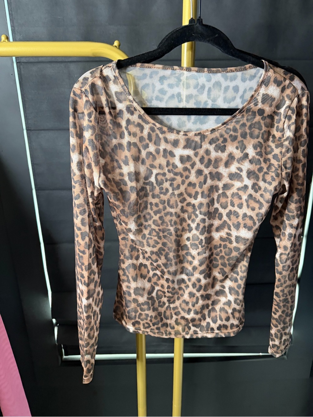 Leopard Print Long Sleeve Scoop Neck Top - Brown NWOT